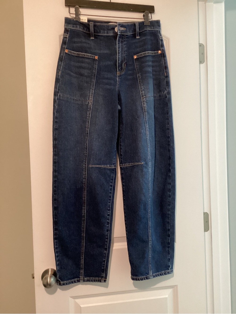 Sneak Peek Dark Blue Patchwork Straight Leg Jeans